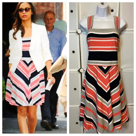 Banana Republic Dresses & Skirts - Banana Republic Milly Dress Horizontal & V Stripes Coral/Navy/Grey/White